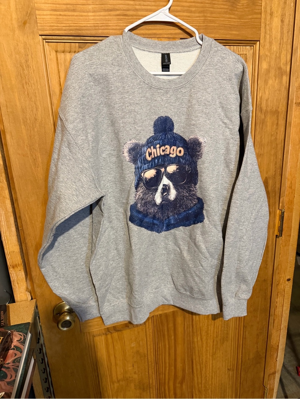 Gildan Gray Crewneck Sweatshirt with Navy & Tan Chicago Bear Graphic